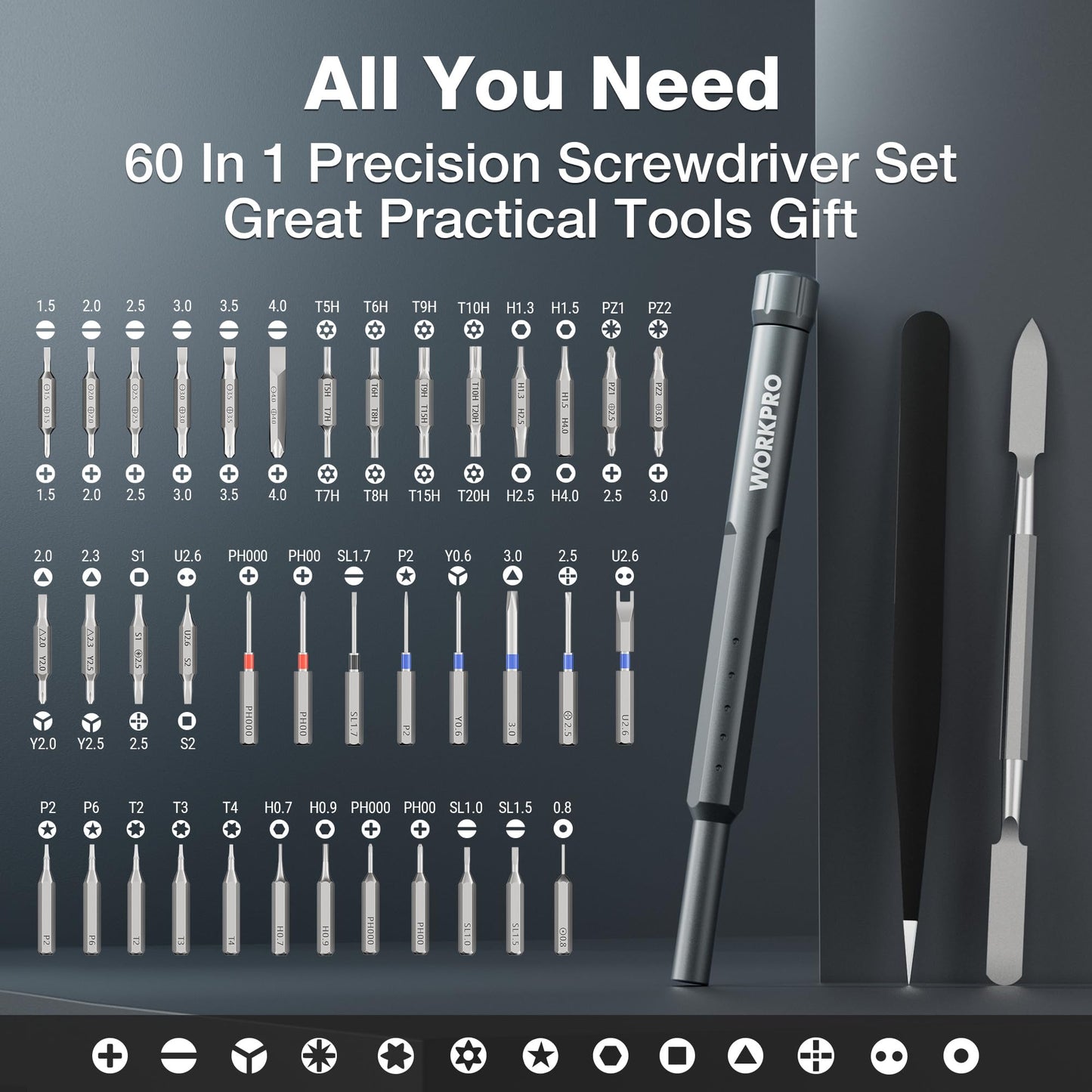 WORKPRO 60-in-1 Precision Screwdriver Set with Pop-up Magnetic Case, Well-organized CRV Small Screwdrivers, 360°Spin Mini Screw Driver Kit for Electronics, Phone, Computer, PC, Watch, Eyeglass