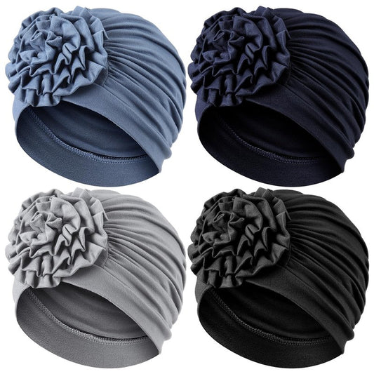 JenPen 4 Pcs Chemo Turban Headwear for Women Soft Cancer Headwear Flower Turban Elastic Head Wrap Cap for Women Cancer Patients Hair Loss