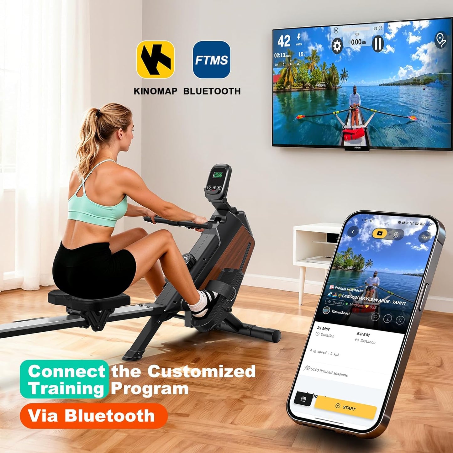 Rowing Machine - Magnetic Rower with 16 Resistance Levels | Quiet Home Cardio Trainer, APP Connection, 160 kg Capacity