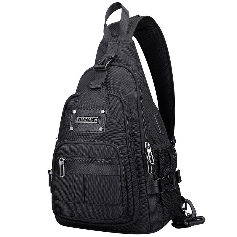 WITZMAN Sling Bag for Men Casual Crossbody Sling Bags with USB Charging Port for Travel Daily Cycling(B735 Black)