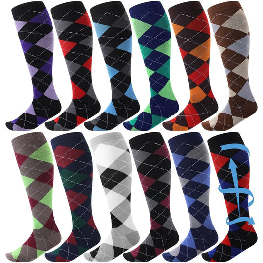 Shyyween 12 Pairs Men Dress Compression Socks Men's Knee Long Light Socks 8-15 mmHg Graduated Support(L-xl,Colorful Argyle)