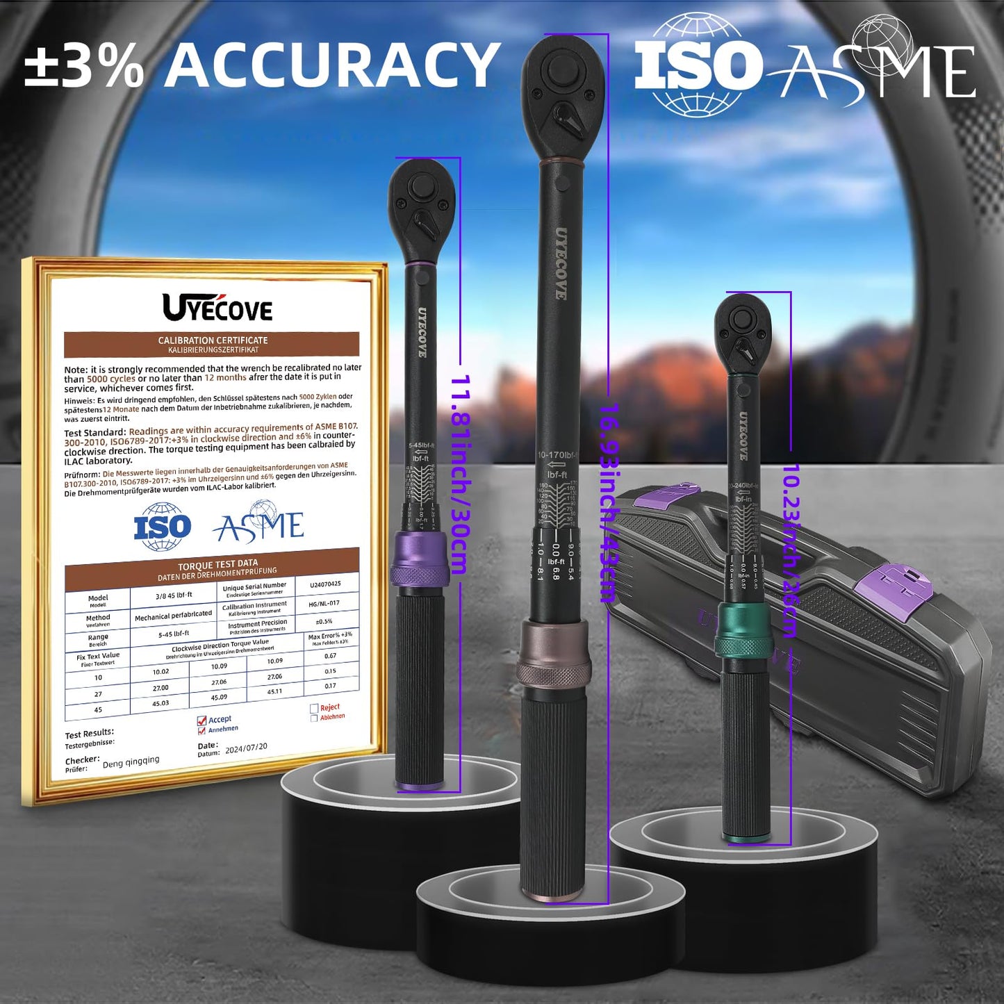 UYECOVE 1/4 3/8 1/2-inch Drive Click Torque Wrench, 4Pcs Torque Wrench Set 20-240 in.lb, 5-45 ft.lb, 20-160 ft.lb，with 1 Adapter，Adjustable Torque Wrench Set for Bike, Motorcycle, Car Maintenance
