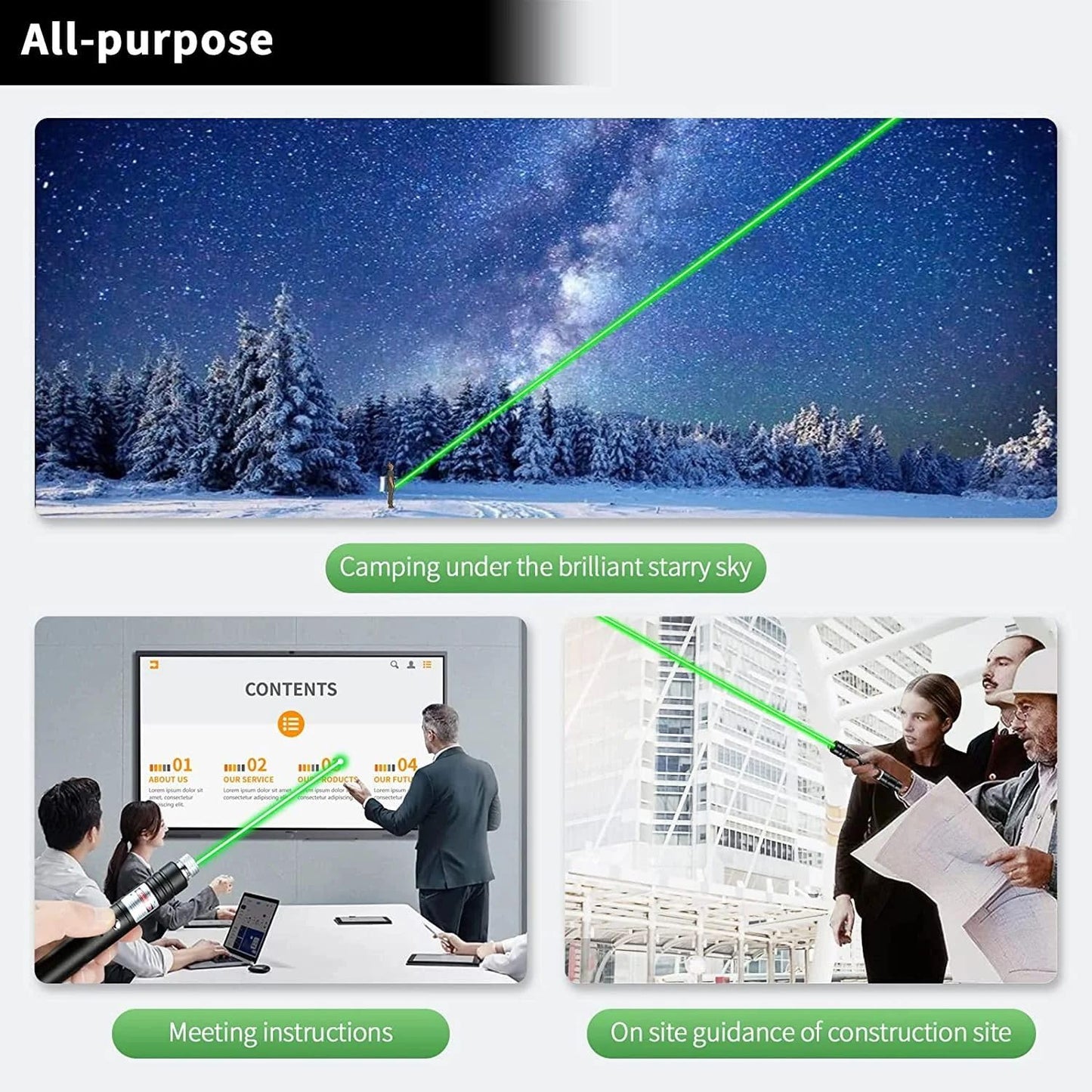 Cyahvtl Laser Pointer, Tactical Flashlights 2000 Metres Green Long Range High Power Handheld Flashlight, Rechargeable Laser Pointer for USB, with Star Cap Adjustable Focus Suitable for Projecto