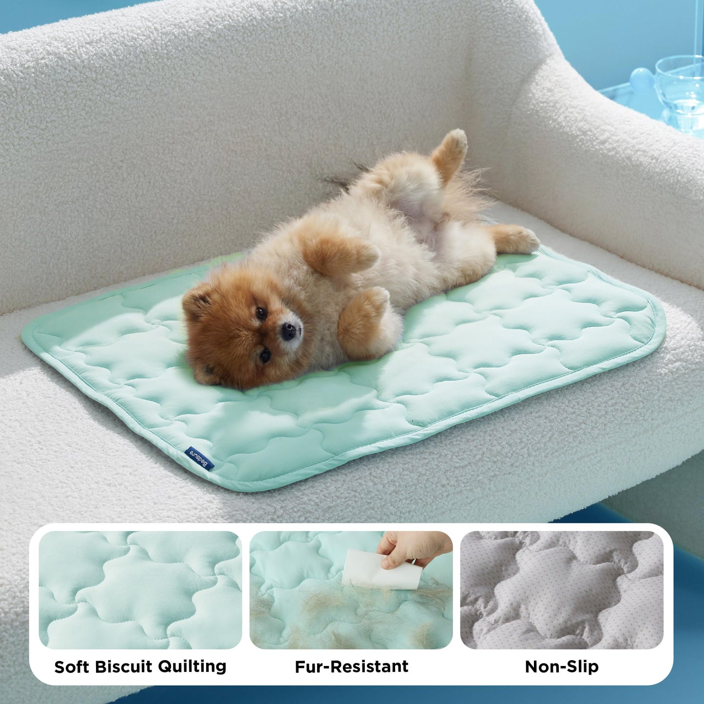 Bedsure Cooling Dog Mat Extra Large, Q-Max>0.5 XL Thin Breathable Cold Crate Pad for Pet, Portable Washable Kennel Bed for Summer Active Dog with Chill Soothing Fabric to Rapid Cooling,41x28, Green