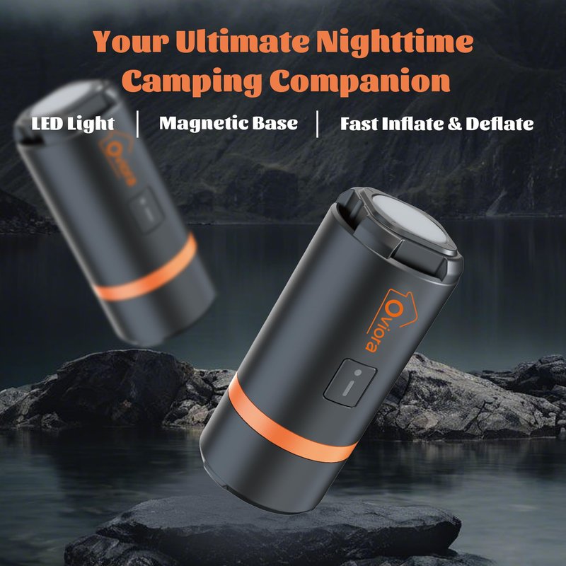 Mini Air Pump - Portable Electric Air Pump with 3-Mode LED Light & Magnetic Base, Includes 5 Nozzles, Ideal for Camping, Air Bed, and Travel Gear
