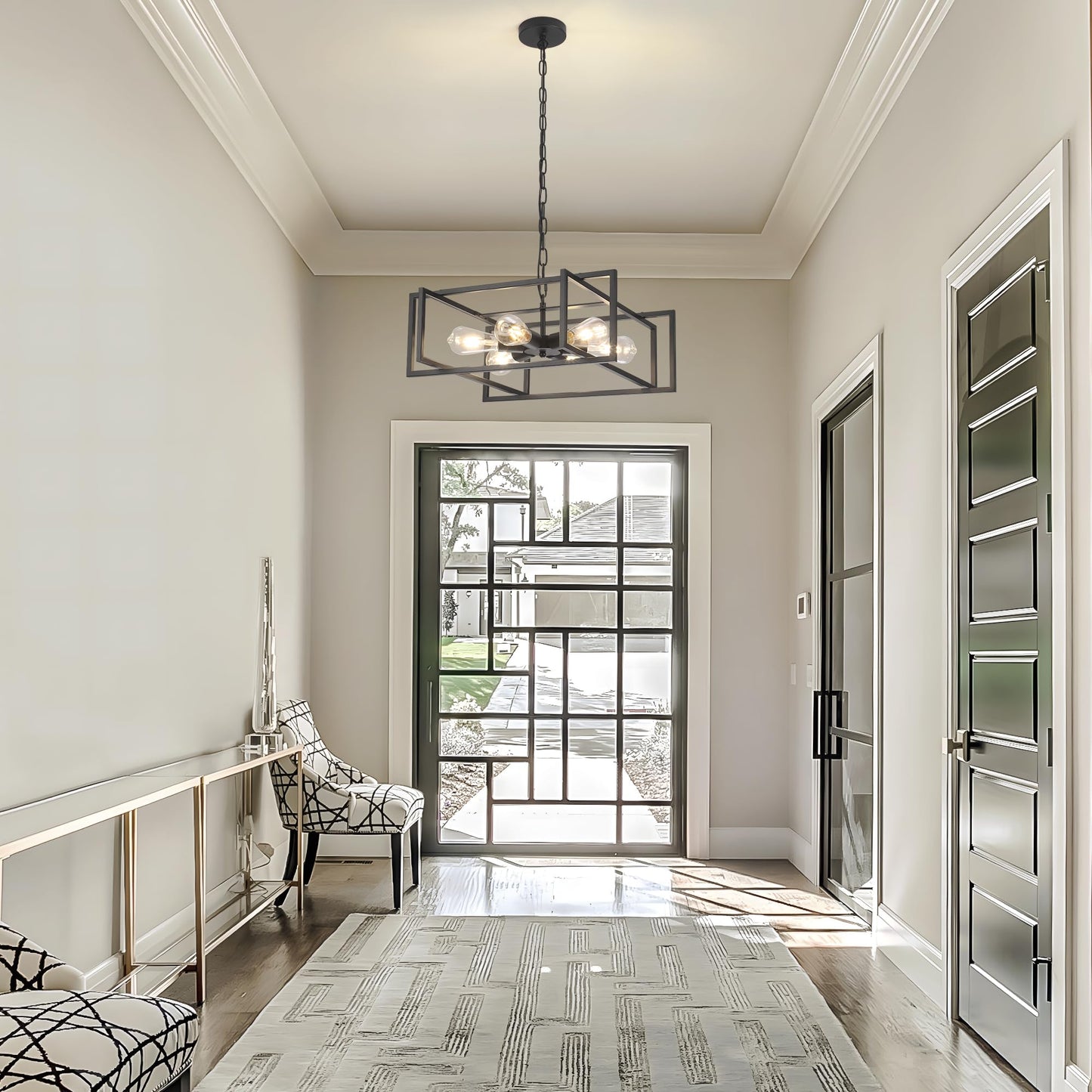 Febeleven 19.7" Matte Black Industrial Pendant Light, Hight Adjustable, 6-Lights Rustic Vintage Metal Chandelier Light Fixture for Kitchen Island Hallway Dining Room