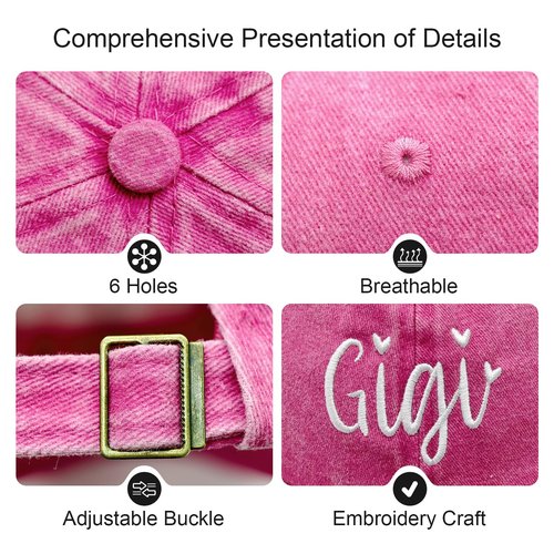 Gigi Gifts for Grandma, Birthday Gifts for Gigi from Grandkids, Mothers Christmas Birthday Gift for Nana Grandmother, Adjustable Washed Cotton Embroidered Baseball Caps Hats Pink