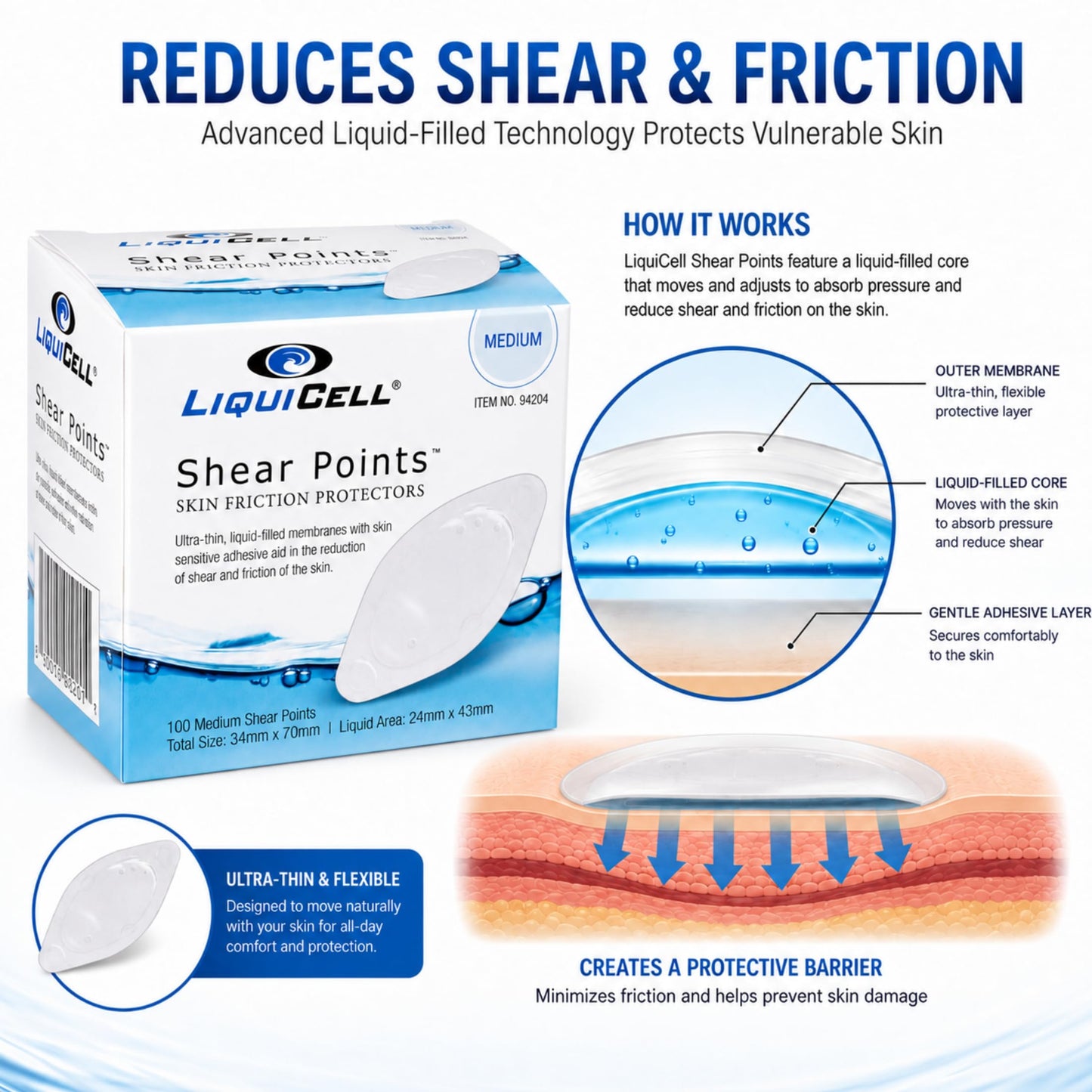 LiquiCell Shear Point Bandages, CPAP Nasal Pads, Box, 100 Bandages, Medium