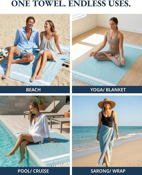 LANE LINEN Oversized Beach Towel - Quick Dry & Sand Free 4 Pack, Extra Large 39"x71", Lightweight Aqua