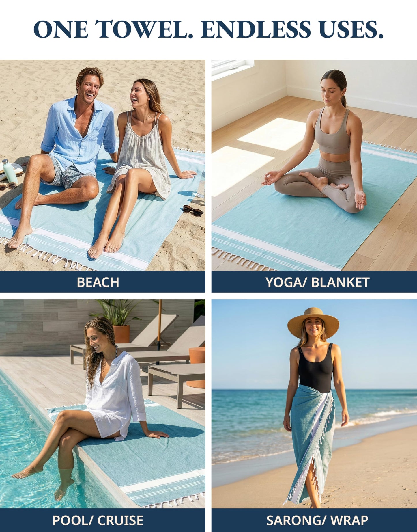 LANE LINEN Oversized Beach Towel - Beach Towels 4 Pack, Pre-Washed Pool Towel, Extra Large Beach Towel, Quick Dry & Sand Free, Lightweight Travel Towel, 39"x71" - Aqua