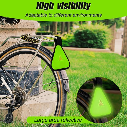 3pcs Reflective Triangle Sign, Bright Reflective Yield Symbol with Magic Adhesive Strap & Cord High Visibility Safety Triangle for Bike Backpack Different Scenes Multiple Fixing Methods(Green)