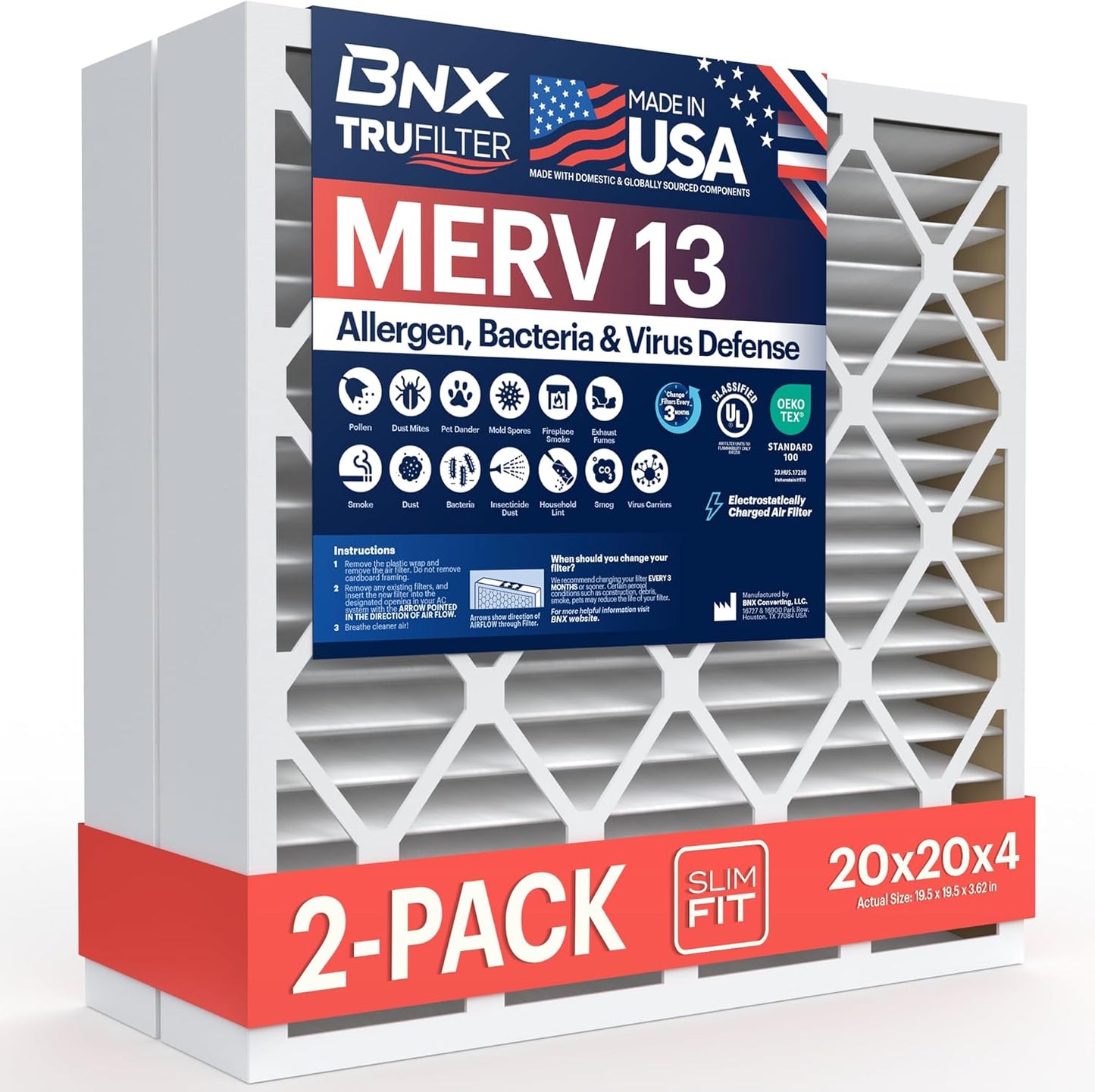 BNX TruFilter 12x12x1 MERV 8 Air Filters (6-Pack) - USA-Made Dust & Pet Defense for HVAC