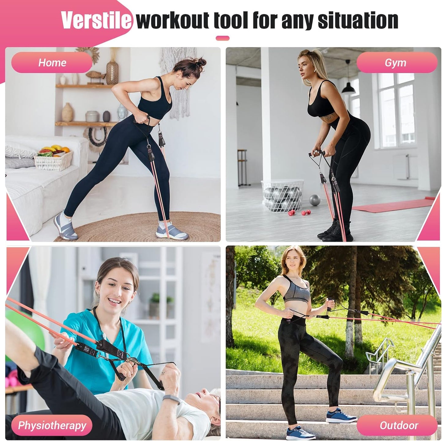 Skiennix Resistance Bands - 5-Level Workout Bands with Handles for Women | Ideal for Yoga & Pilates