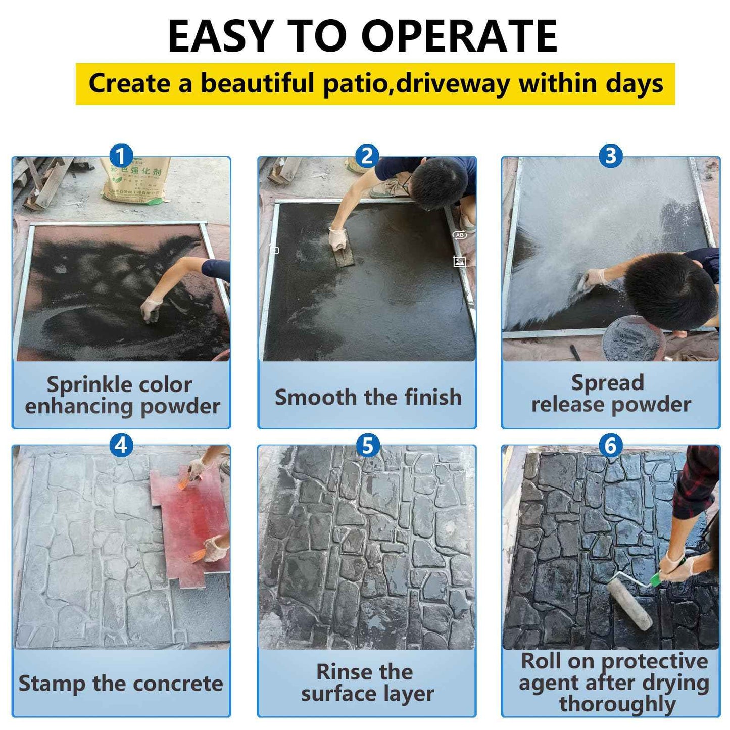 Concrete Stamps - Stone Tile Texture Mat, Slate Floor Imprint Mold for Outdoor Decorative Landscaping, Rocks Textures Stone Forms