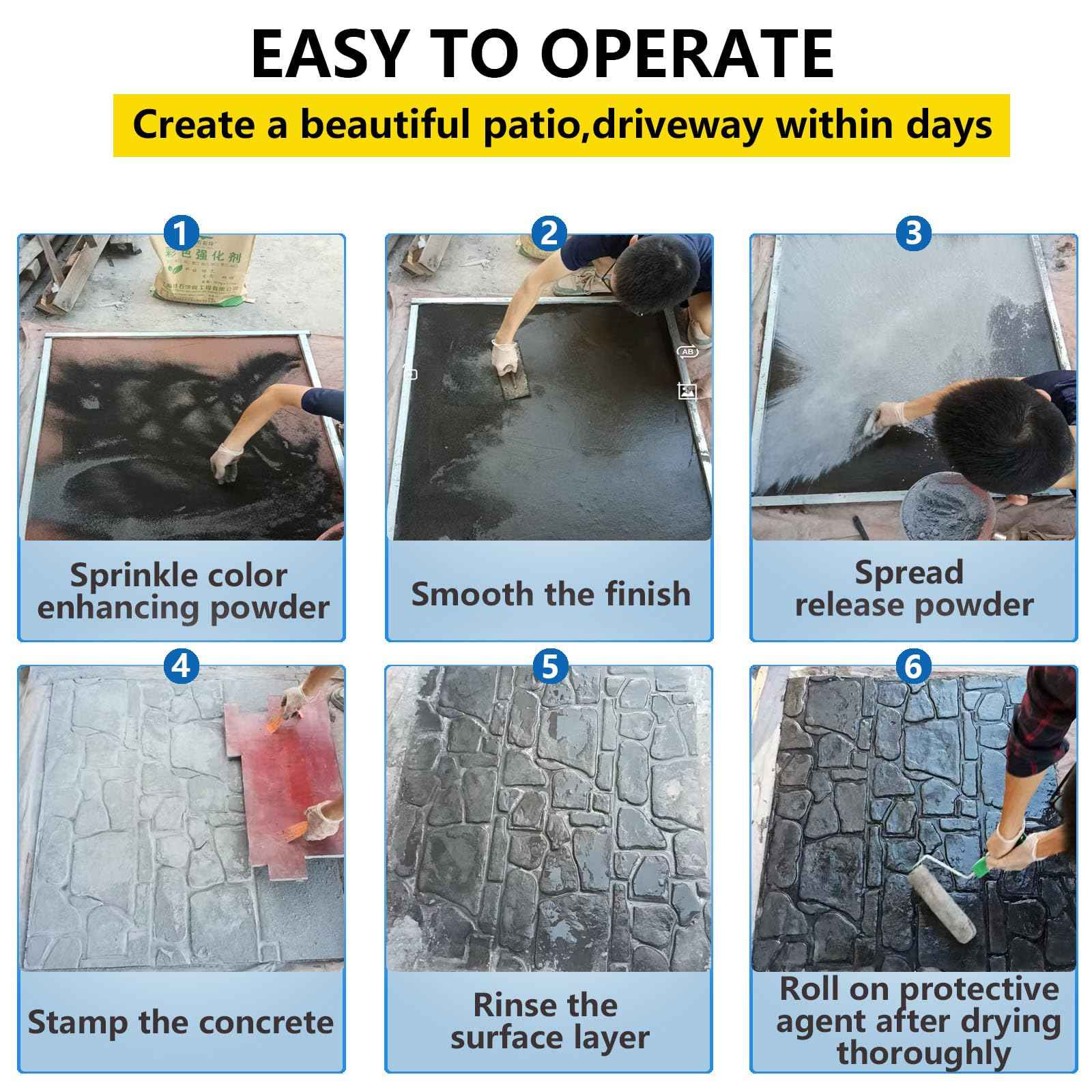 Concrete Stamps - Stone Tile Texture Mat, Slate Floor Imprint Mold for Outdoor Decorative Landscaping, Rocks Textures Stone Forms