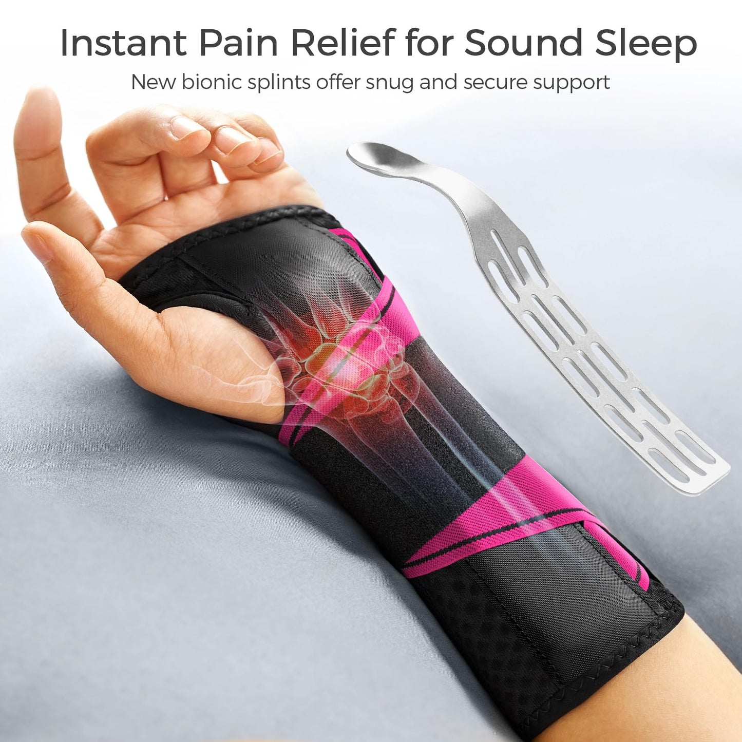 FREETOO Wrist Support Brace Left Hand for Tendonitis, Sprained Wrist, Strain, Pain Relief Wrist Splint for Carpal Tunnel, Arthritis, wrist Immobilizer Fit Women and Men for Sleeping (S/M, Black/Pink)