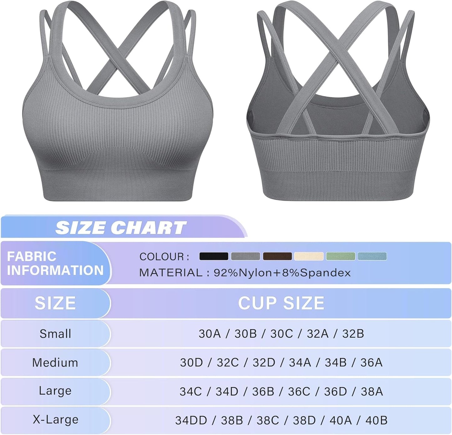 WANAYOU High Support Sports Bras for Women - Ribbed Strappy Criss Cross Back - Padded 3 Pack