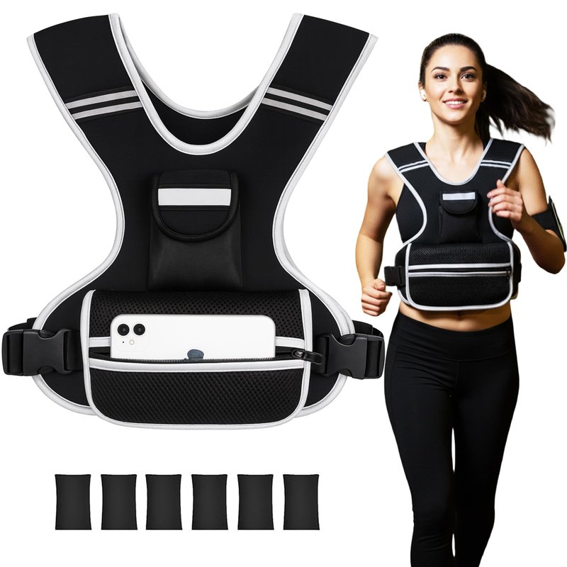 ROURANB Adjustable Weighted Vest Women men for walking, Workouts, Running, Strength Training, 0-10lb/0-18lb Washable Weight Vest with Reflective Stripe, Storage Pocket and Thickened Shoulder Pads (0-18LB)