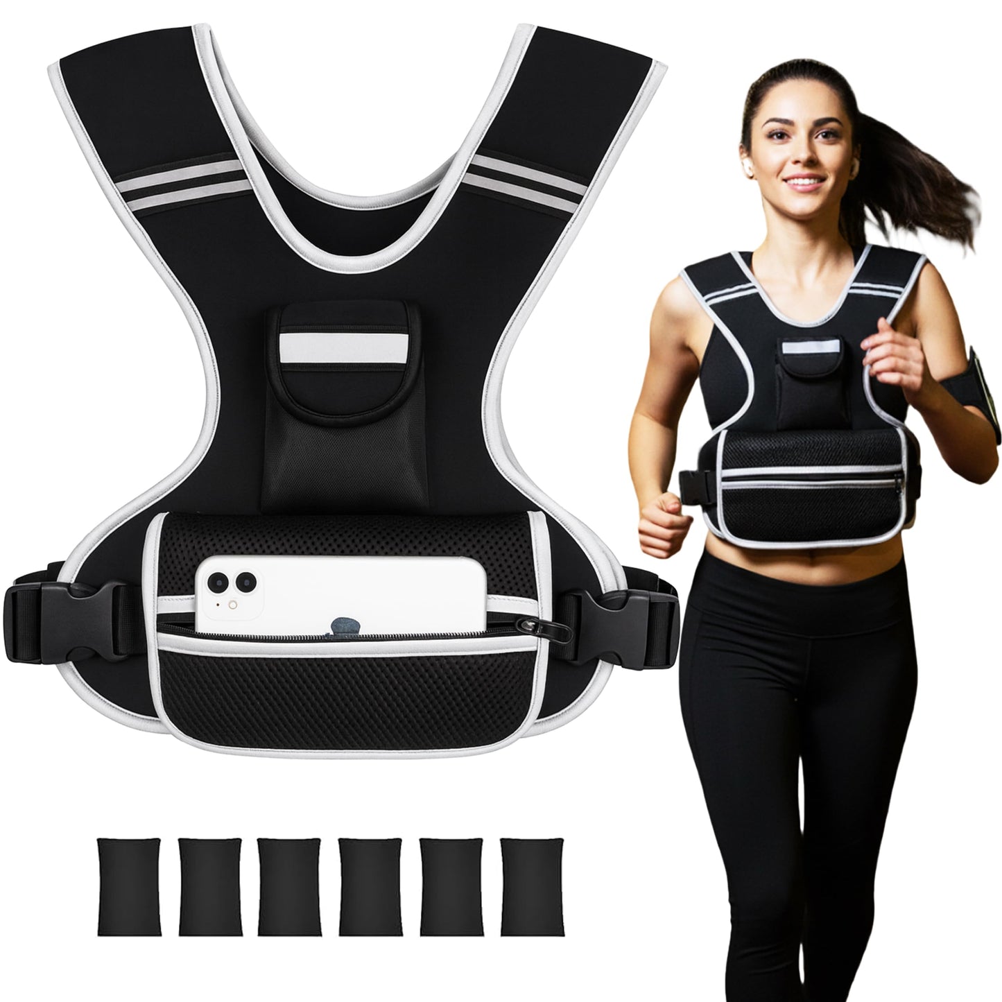 ROURANB Adjustable Weighted Vest Women men for walking, Workouts, Running, Strength Training, 0-10lb/0-18lb Washable Weight Vest with Reflective Stripe, Storage Pocket and Thickened Shoulder Pads (0-18LB)