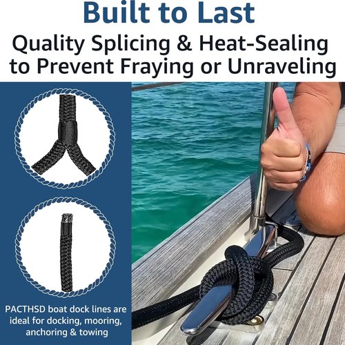 Marine-Grade Boat Dock Lines by [Brand Name] - 5/8" x 15' Double Braided Nylon Ropes | High Strength, Easy Handling - 4 Pack, Black