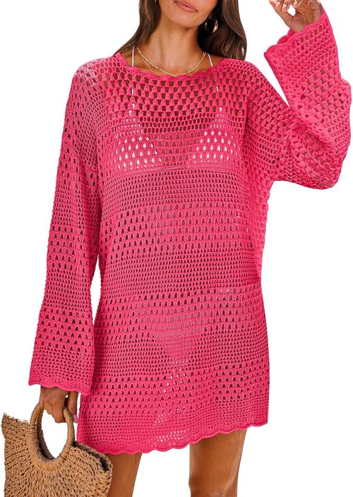 ANRABESS Women’s Crochet Swim Cover-Up - Stylish Mesh Knit Beach Dress for Summer Vacations