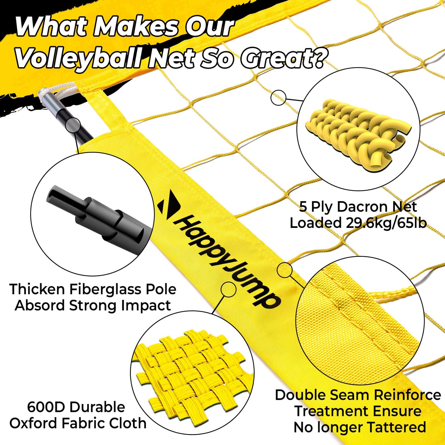 Happy Jump 8x11 FT Professional Adjustable Volleyball Training Equipment, 3 Height Levels (6.5–8 FT), 2026 Reinforced for Tear & Impact Resistance, Includes Volleyball for Indoor/Outdoor Training