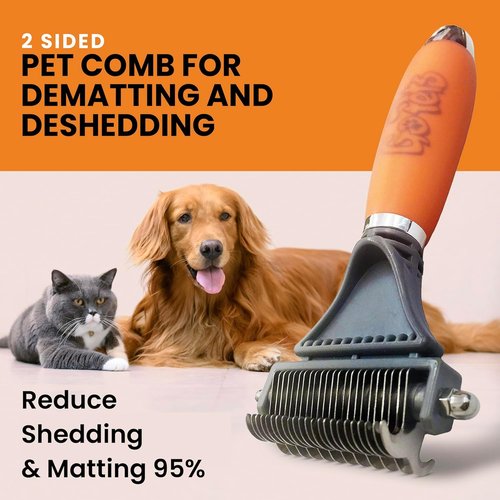 GoPets 2-in-1 Dematting Comb - Double-Sided Pet Grooming Rake for Dogs & Cats | Ideal for Shedding & Long Hair