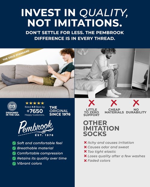 Pembrook Light Cotton Compression Socks for Men - 3 Pairs | Over the Calf Length Support | 8-15 mmHg Compression Socks for Men 9-12, 5-9 | Black, Gray, Navy/Nvy