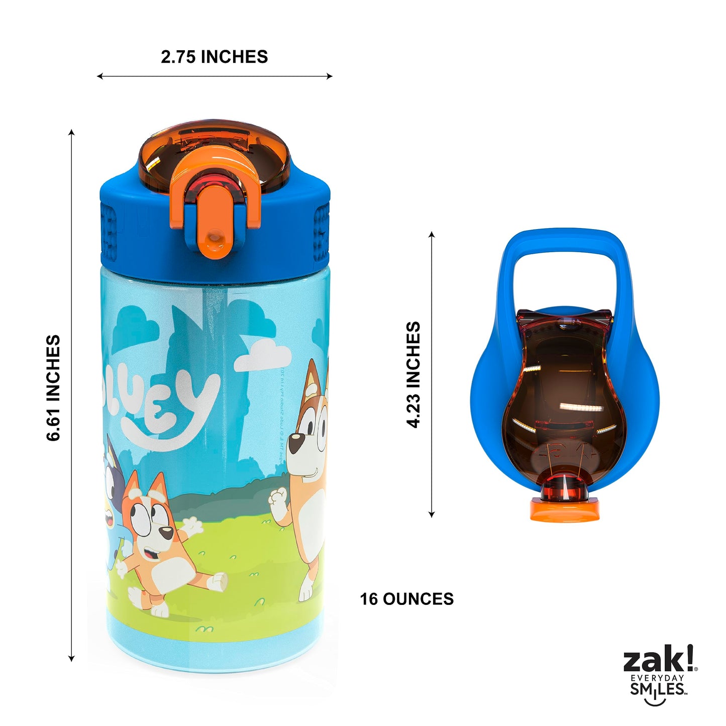 Zak Designs Bluey Sage 16oz Leak-Proof Straw Kids Water Bottle, 2-Pack