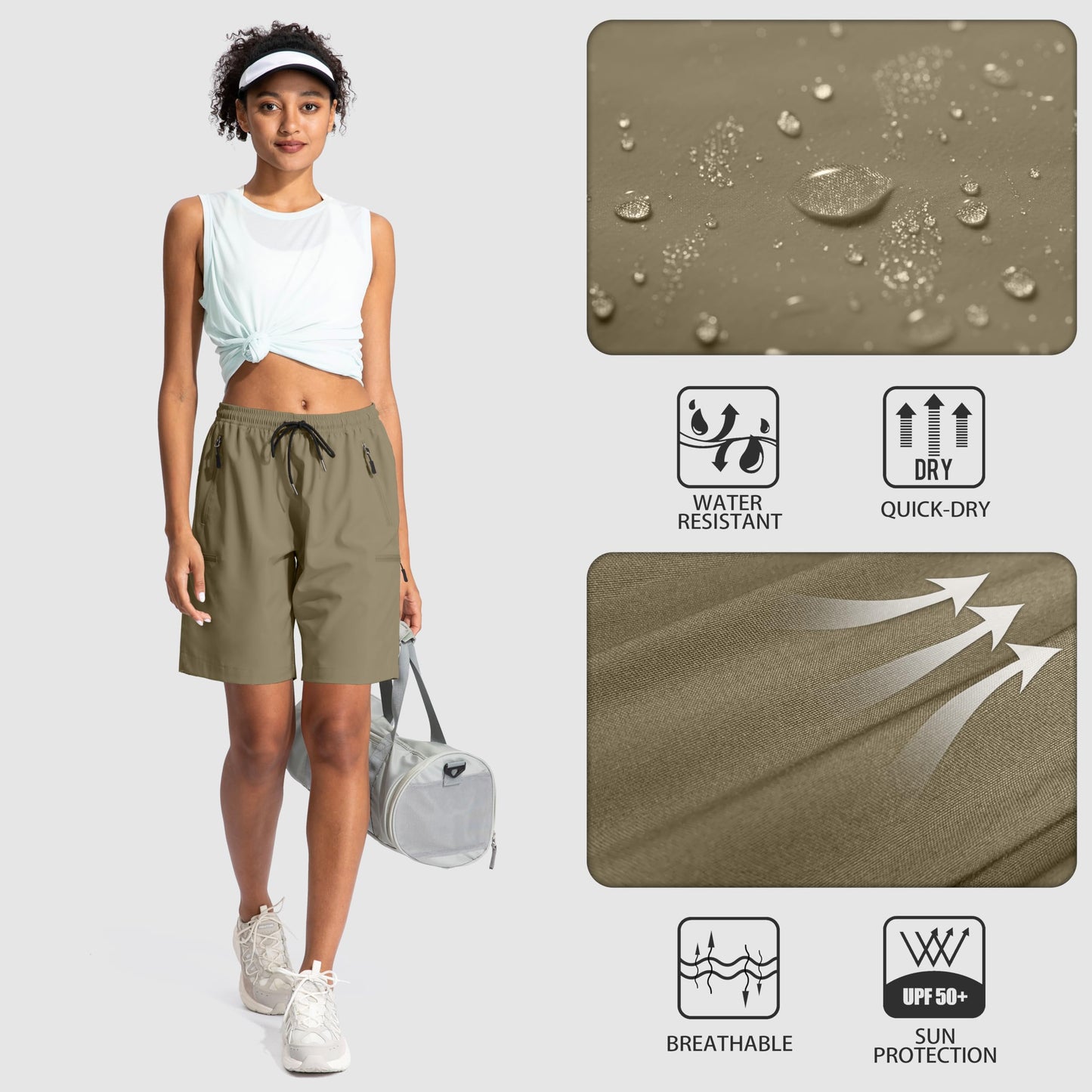 SANTINY Women's 5''/ 7''/9'' Hiking Cargo Shorts(Dusty Khaki_S)