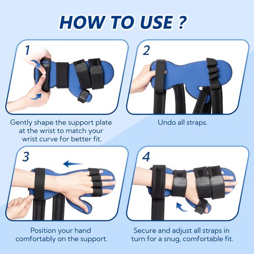 YiYame Resting Hand Splint with Finger Support for Stroke Recovery, Carpal Tunnel & Dupuytren's Contracture - Adjustable Wrist Brace for Left or Right Hand, M