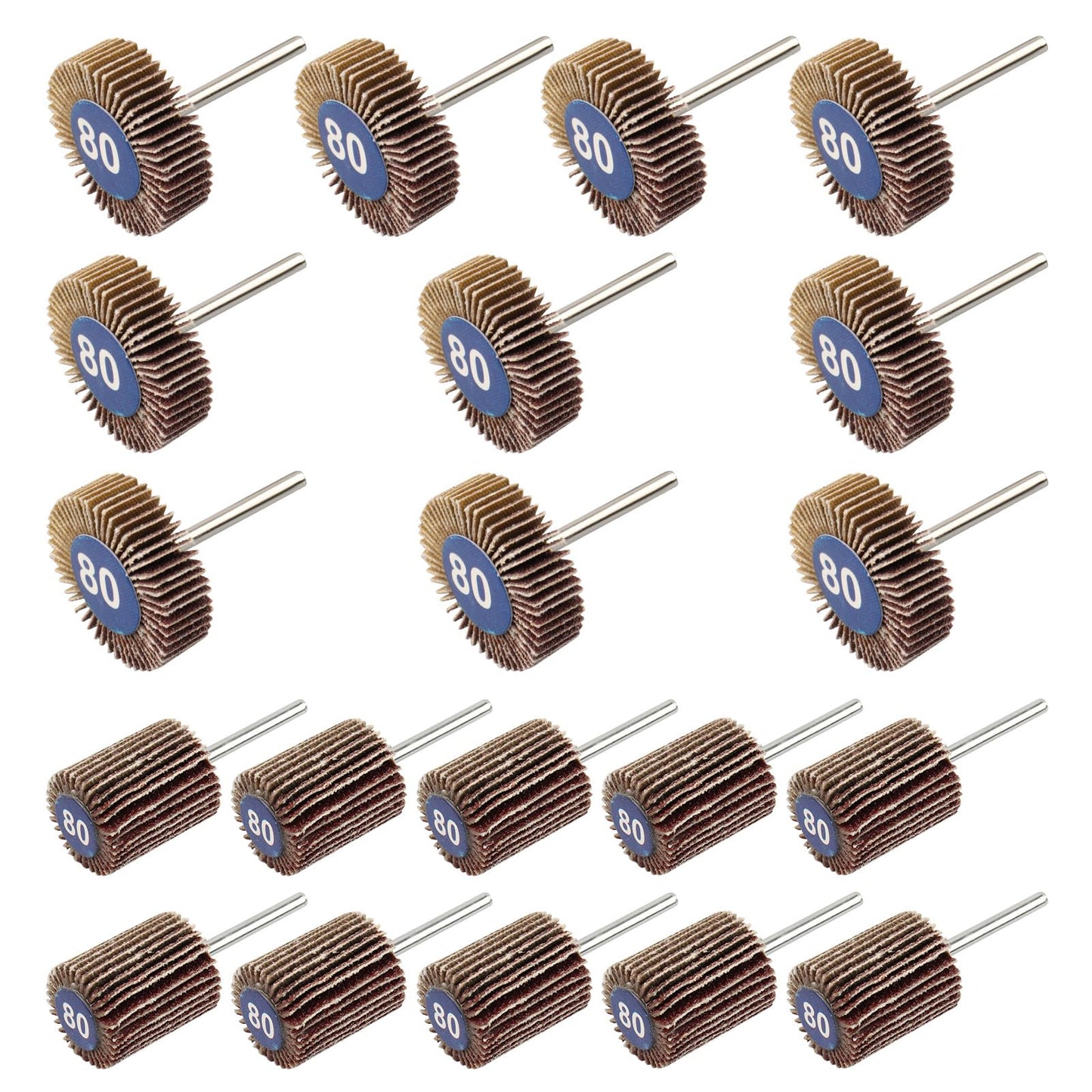 Mixiflor 20 Pcs Flap Wheel Sander Set, 1/8" Shank 80 Grit Flap Wheels for Dremel Rotary Tools