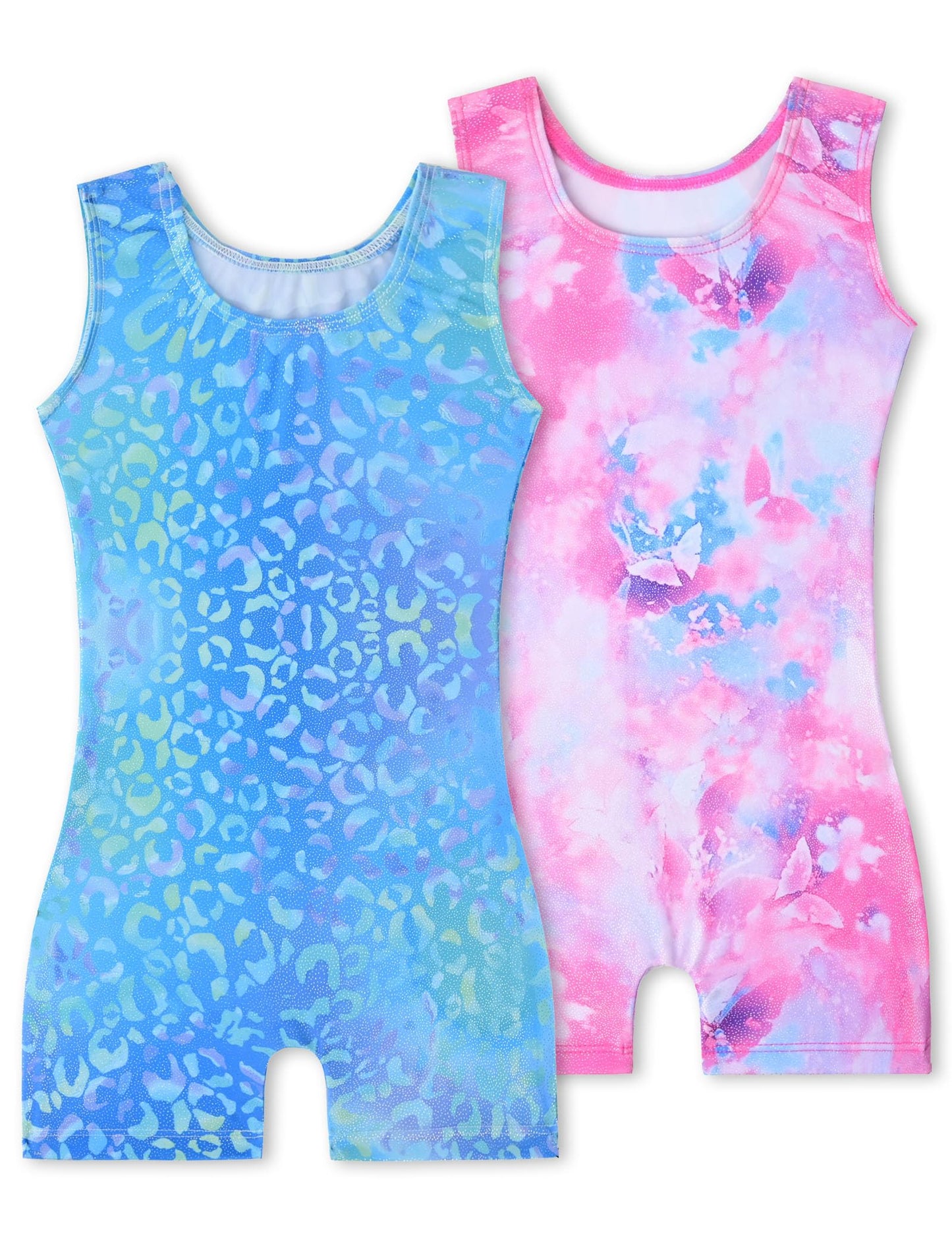Tstiti Gymnastics Leotards for Girls 2 Pack Sparkly Kids Biketards Dance Unitards Matching Hair Scrunchies