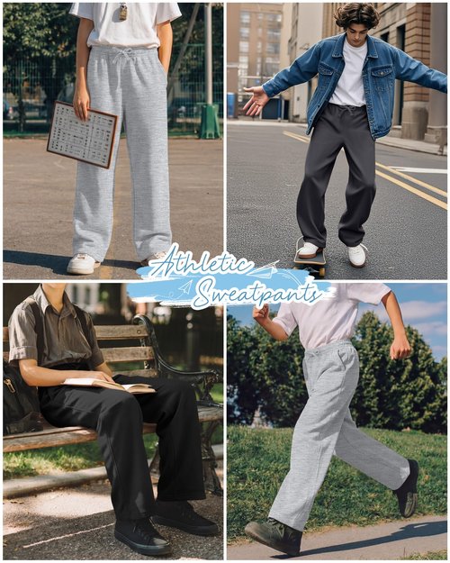 LessonZoo 3 Pack Boys Sweatpants Straight Leg Athletic Open Bottom Joggers Lightweight Drawstring Kid Pants with Pockets(Black, Dark Gray, Light Gray,X-Large)