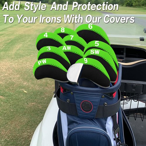 Golf Club Covers Set for Irons Neoprene Iron Head Cover Club Protector 10Pcs with/Without Top Window Accessories for Men Women (Green(Without Top Window))