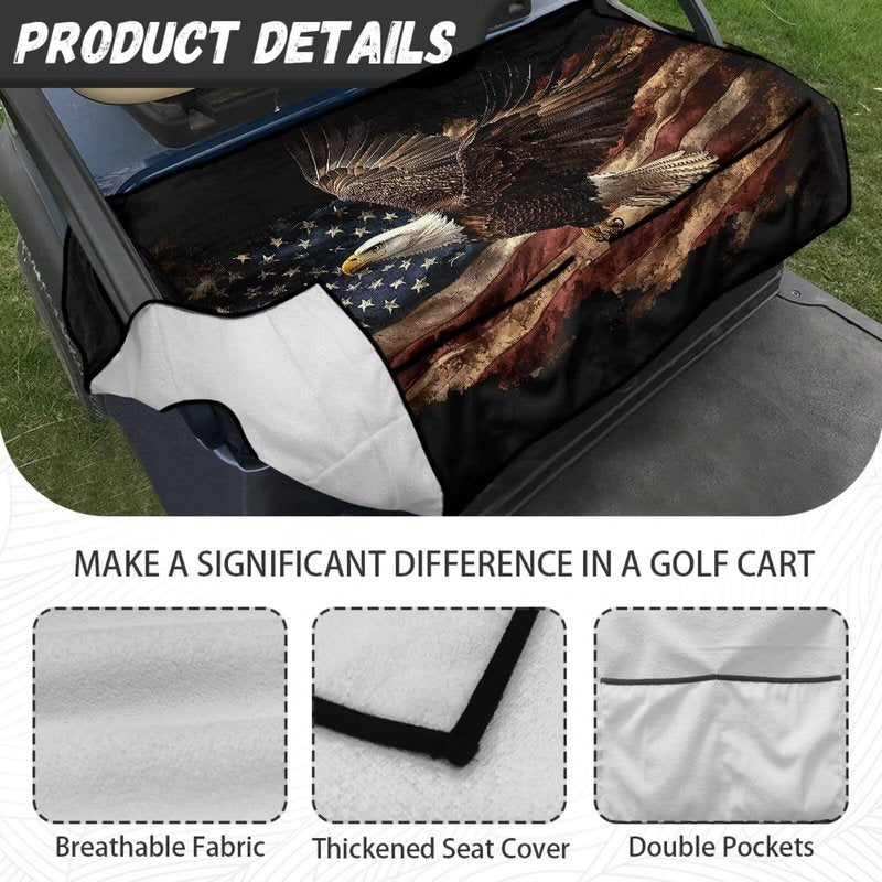 Yspwyqan Eagle Flag Golf Cart Seat Covers Anti-Slip Breathable Golf Seat Covers for Cart Comfortable Polyester Fabric Golf Cart Seat Protector Fit for EZGO Yamaha Club Car