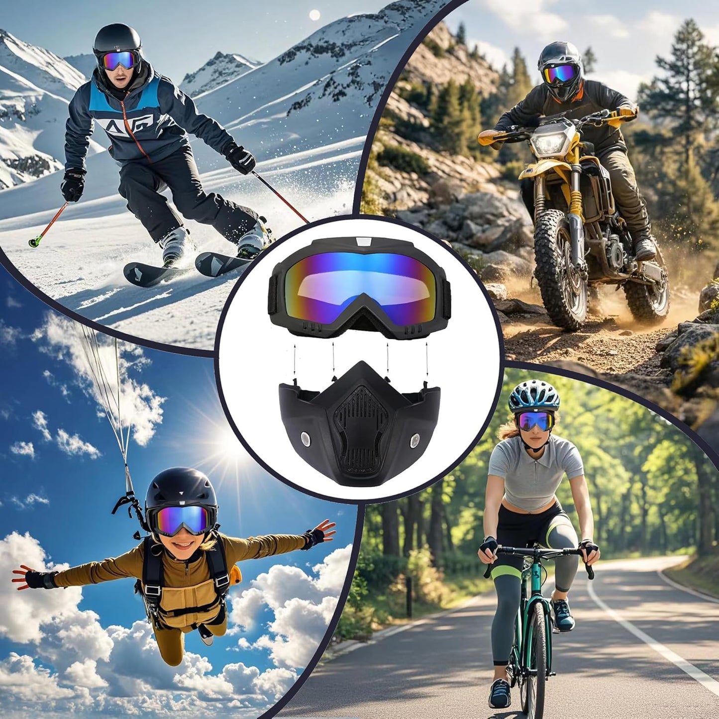 Skiennix Paintball Mask - Anti-Fog Motorcycle Helmet Goggles with Removable Face Mask | Adjustable Motocross Eyewear