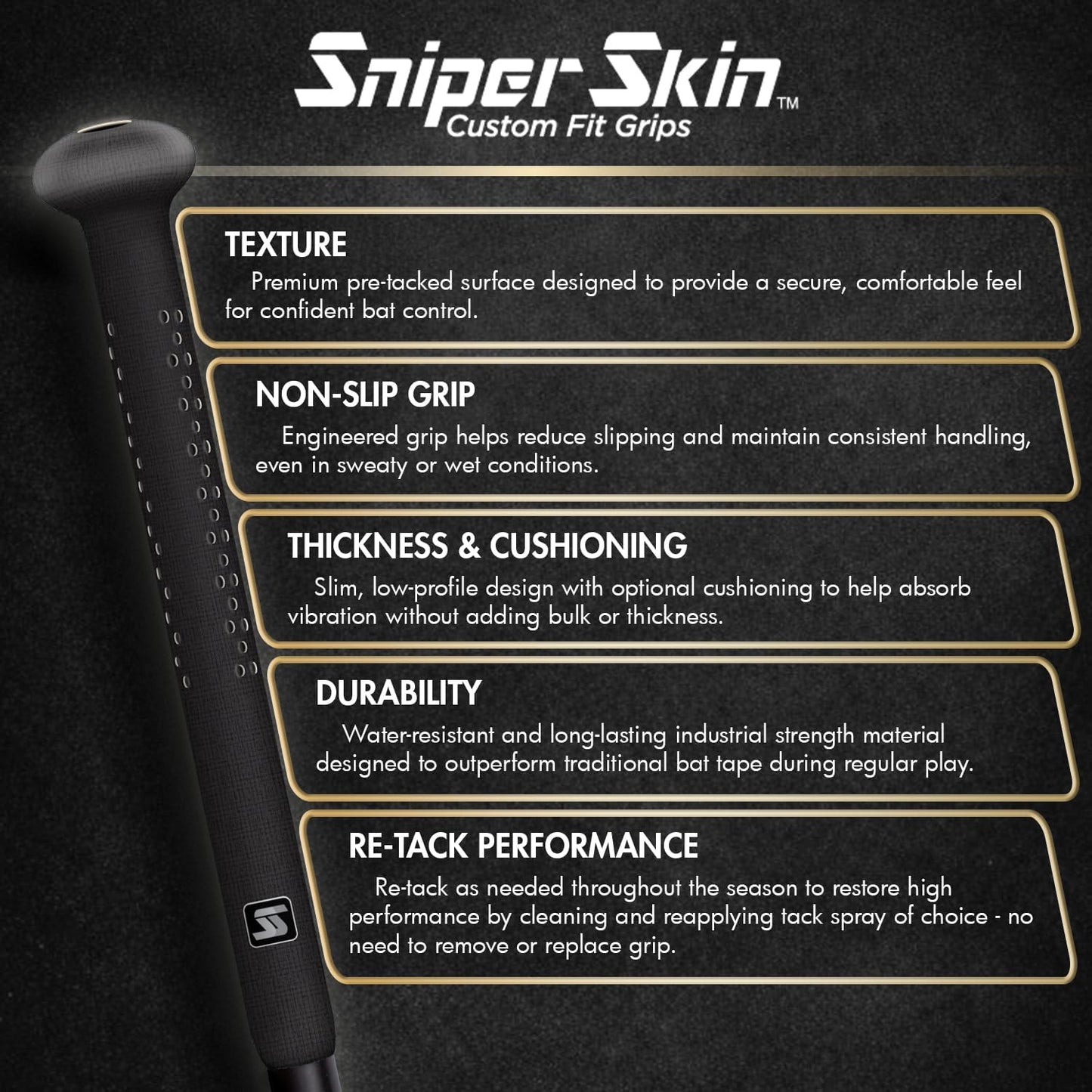 Sniper Skin Baseball Grip - Heat-Activated, Easy Install Non-Slip Wrap for Baseball & Softball