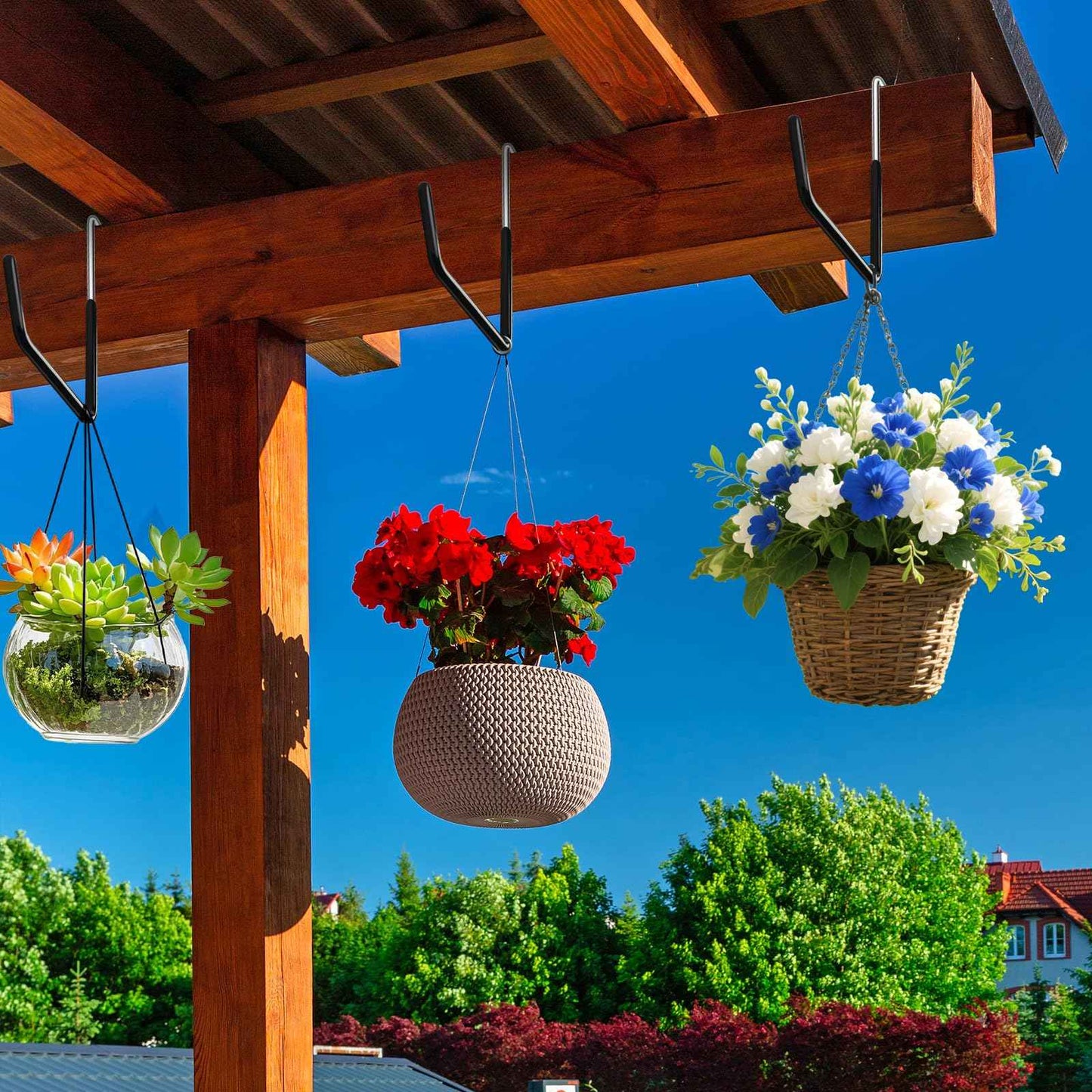 CINDALOG 6 Pack Heavy Duty Rafter Hooks for Hanging Vinyl Coated Large S Rafter Hanger Hooks for Hanging Ladder Bike Hangers Garage Storage Organizer Hose Plants Chairs Black