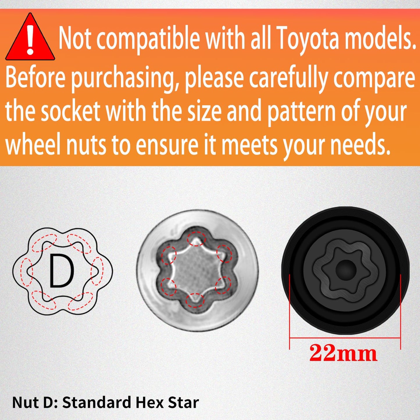 JEUCLEL D-Wheel Locking Nut Key Compatible with Toyota Models, Lexus, Tacoma, Wheel Lock Nut Socket Adapter, Anti-Theft Lug Removal Tool, Socket Remover Hand Repair Tool