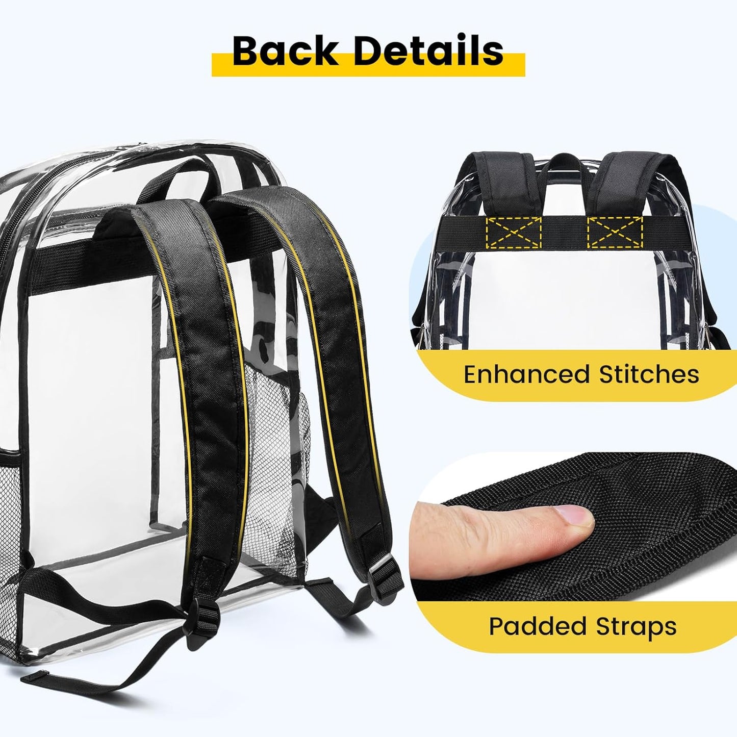 Vorspack Clear Backpack - Heavy Duty Transparent Bookbag for School, Work & Concert | Large Black Design