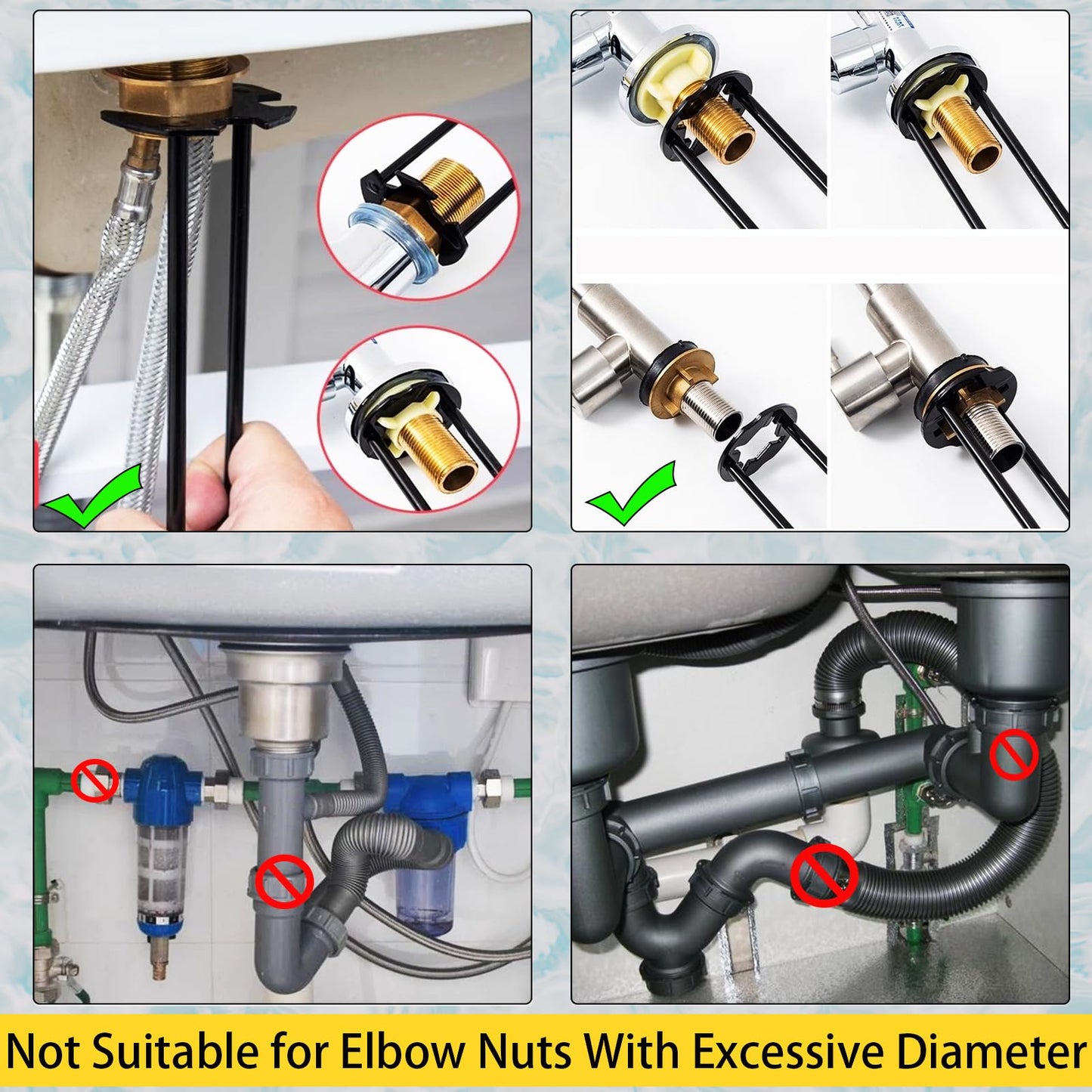 Basin Wrench, 9 in 1 Multifunctional Sink Bathroom Wrench, Standard Household Water Pipe Faucet Washing Basin Corner Valve Sink Repair Removal Tool for Kitchen & Bathroom Tight Spaces (2-Piece)