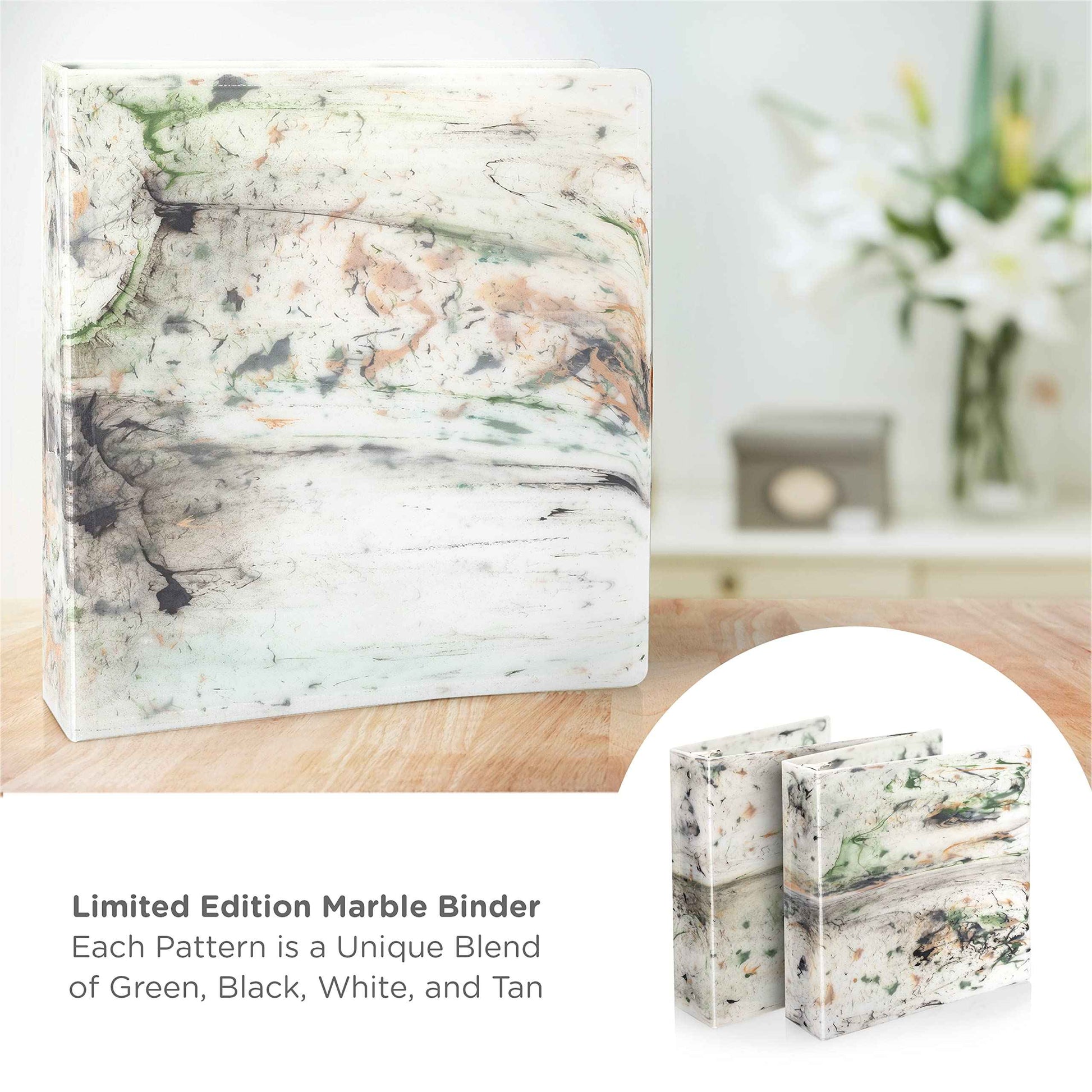 Carstens Limited Edition 2-Inch Green Marble Heavy Duty 3-Ring Binder – Side Opening, Waterproof, Durable Plastic, No-Gap Rings, Holds 300 Sheets, BPA-Free, Made in USA (2843-3R)