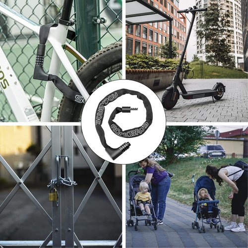 ROCKBROS Heavy Duty Anti-Theft Bike Lock - 3.2FT Security Bicycle Chain Lock with Resettable Combination and 2 Keys for Bikes, Motorcycle, Door, Gate, Fence, Grill