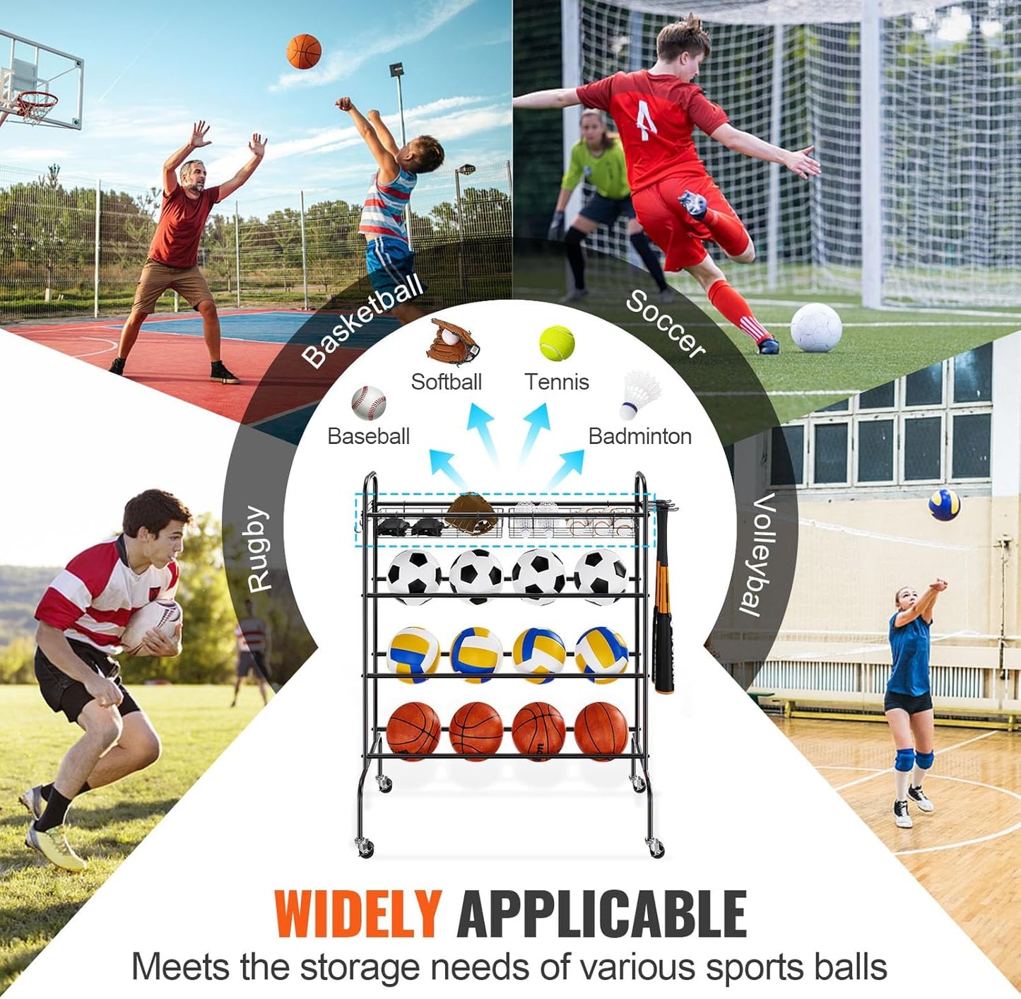 VEVOR Sports Ball Storage Cart - Lockable Basketball Cage with Double Lids | Steel Organizer for Indoor & Outdoor Use