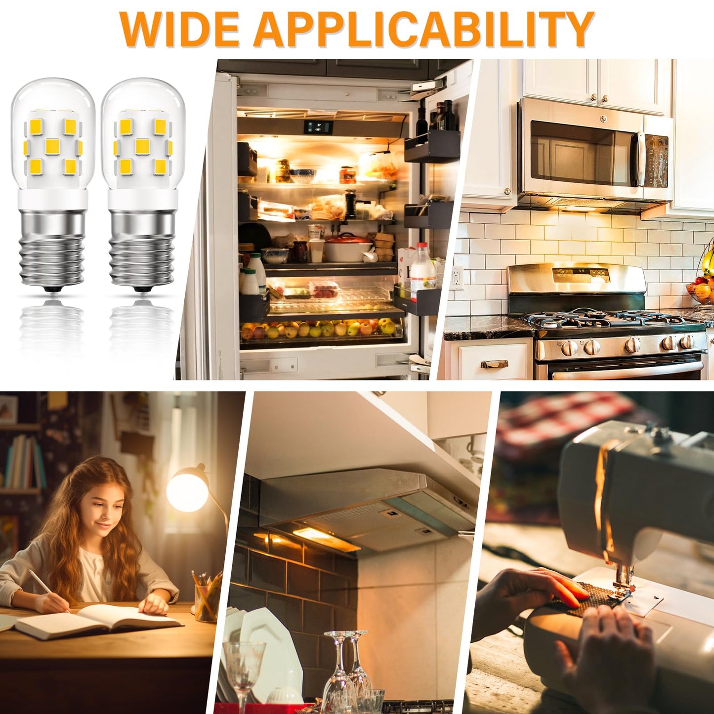 LED Microwave Light Bulbs Under Hood 30W Equivalent,Fit for LG Frigidaire Kenmore Whirlpool GE Over The Range Microwave,Dimmable Warm White 3000K,125V 3W E17 Base,Repalces 6912W1Z004B,2 Pack