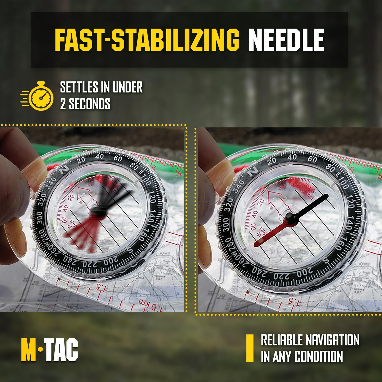 M‑Tac Liquid Filled Baseplate Compass – Glow‑in‑Dark Orienteering/Map‑Reading Compass for Hiking, Survival, Camping, Hunting, Navigation Set of 3