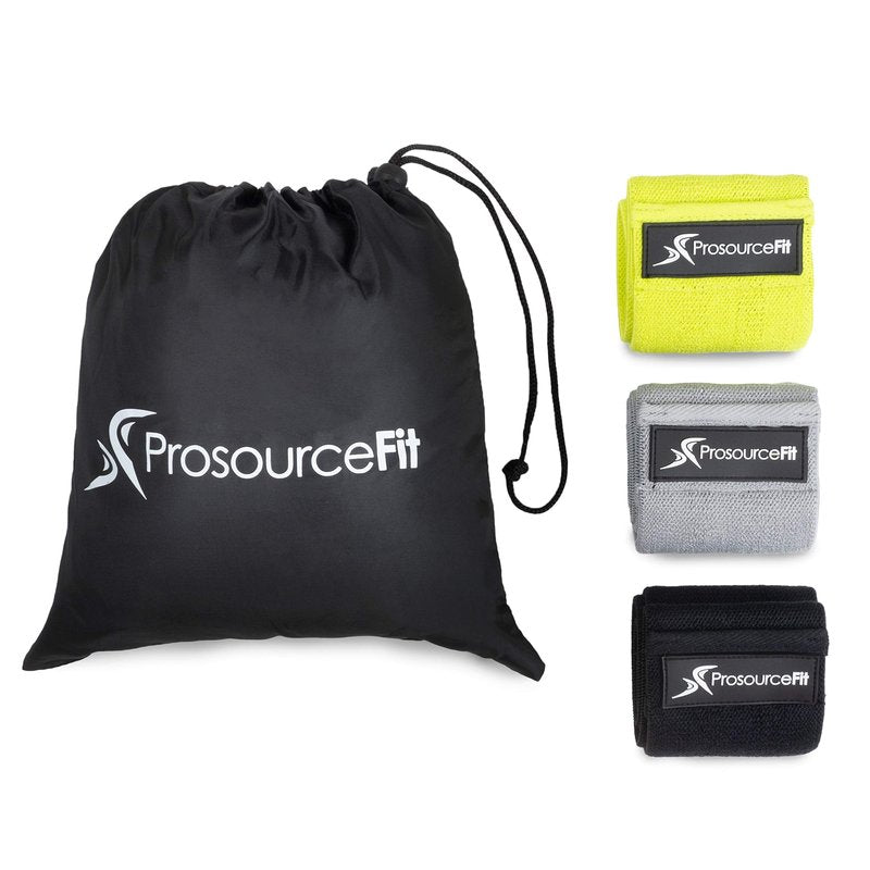 ProsourceFit Fabric Loop Resistance Bands Set with Anti-Slip Grip, Mini Workout Bands for Fitness Training to Tone Legs, Glutes and Booty, Green/Gray/Black