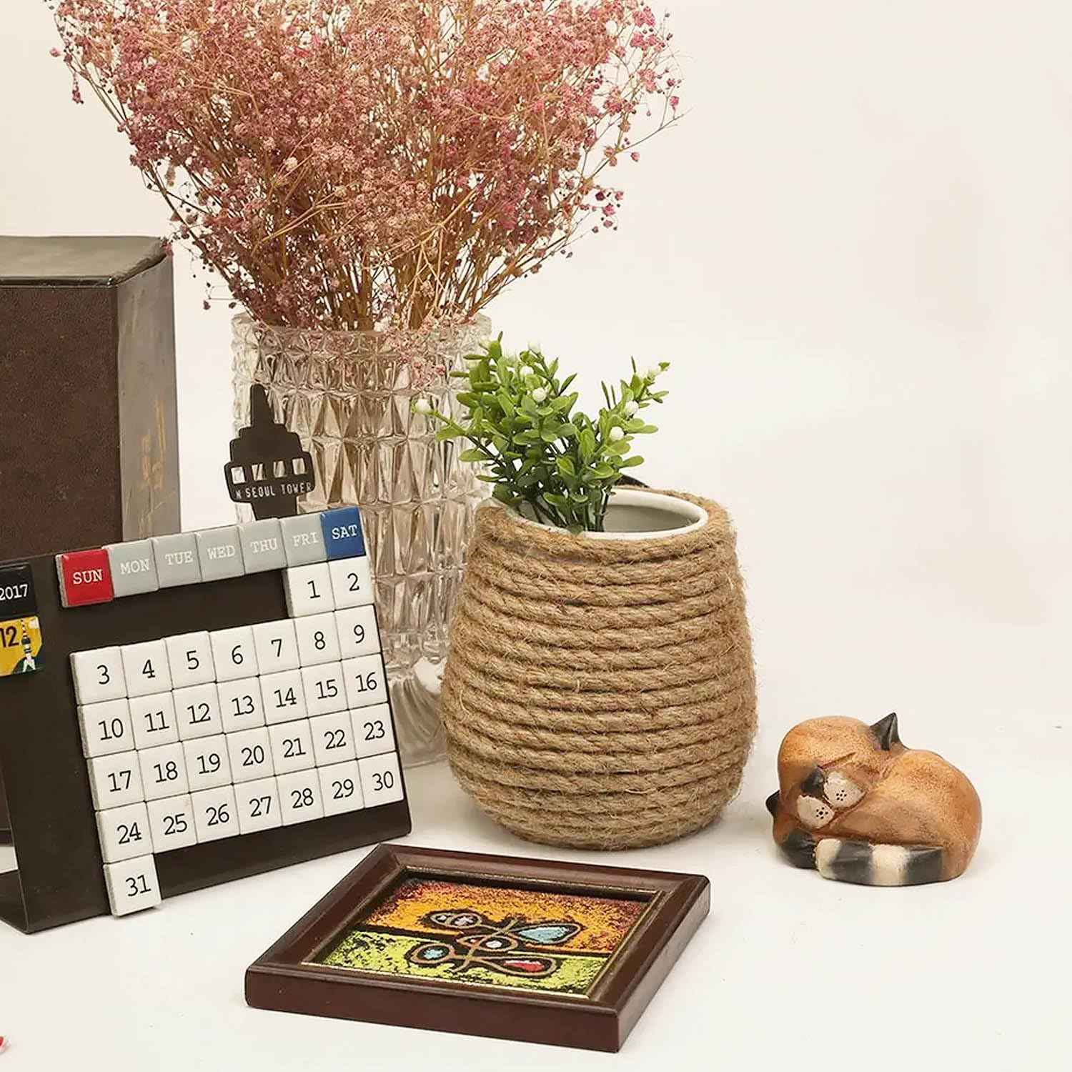 3/8 Inch Natural Jute Rope, 100 Feet Hemp Rope, 4 Strands Twisted Manila for Crafts, Gardening, Cat Scratching Post, Home Decorating, Indoor/Outdoor Use