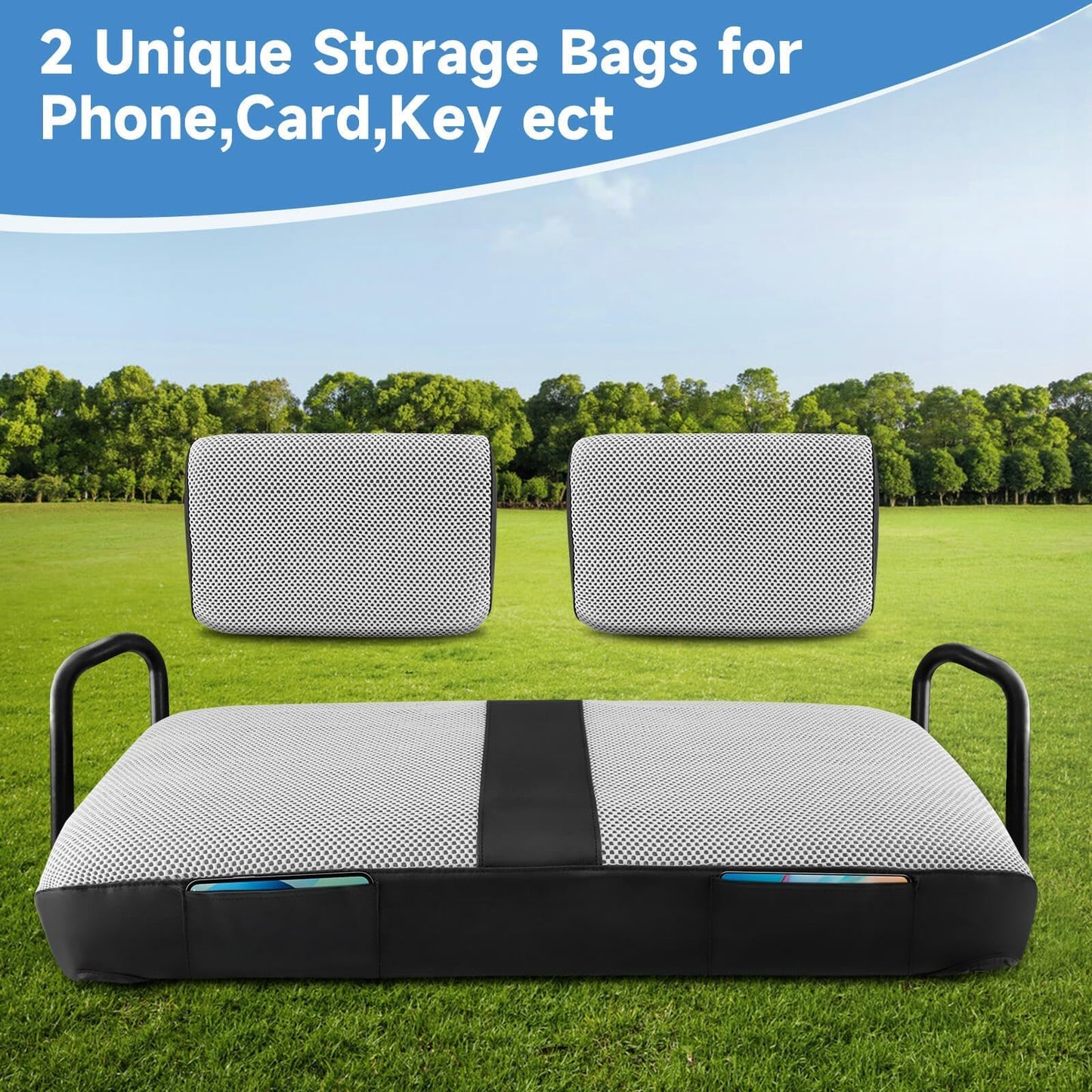 Club Car DS Pre-2000 Seat Cover, Golf Cart Seat Covers for Club Car DS 1982-2000 OEM Ordinary Seat, Breathable Polyester Mesh Cloth and Leather Combination Appearance, No Need Detaching Armrests